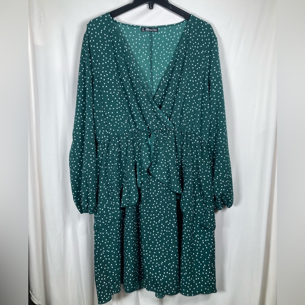 Uguest Green Polka Dot Long Sleeve Ruffle Dress Sz XXXL St.Patricks Day Spring